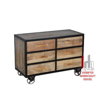 Iron Wood Sideboard with Wheels